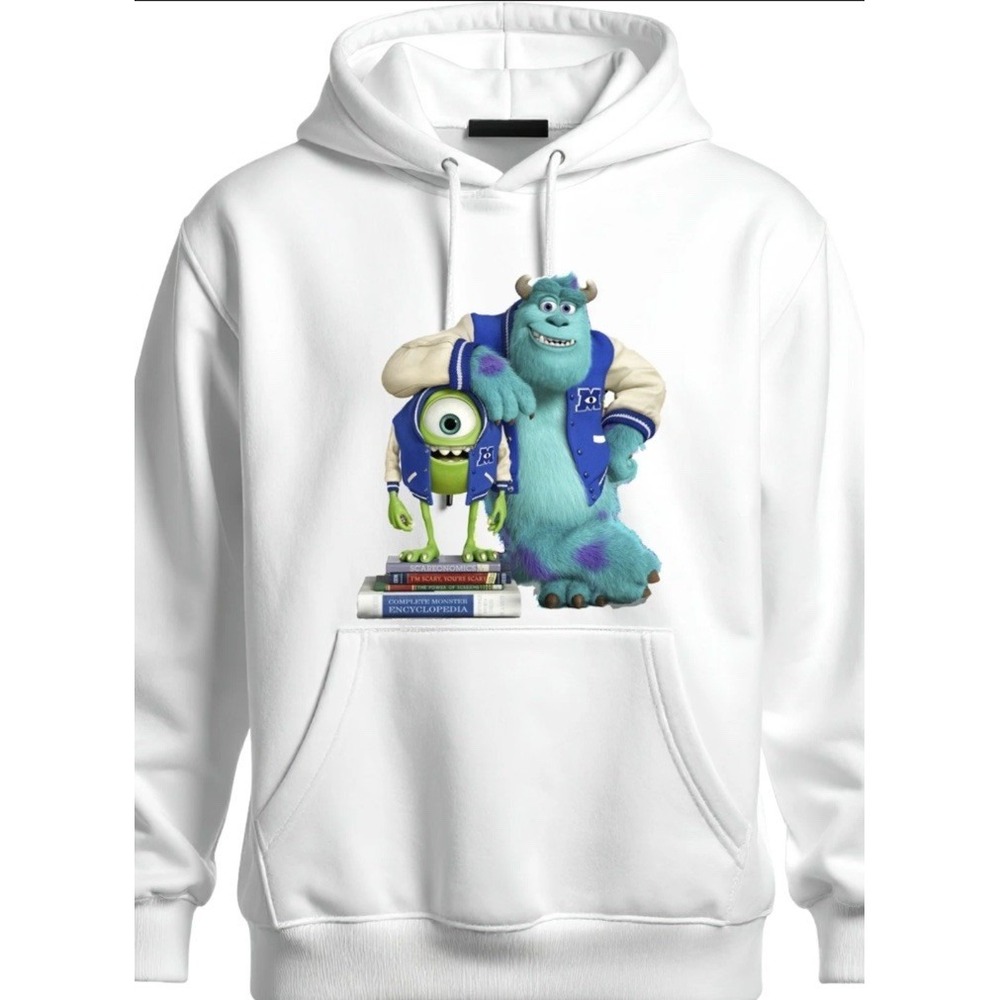Disney Monsters Inc Hoodie Mike & Sulley White Adult Unisex Gildan Large